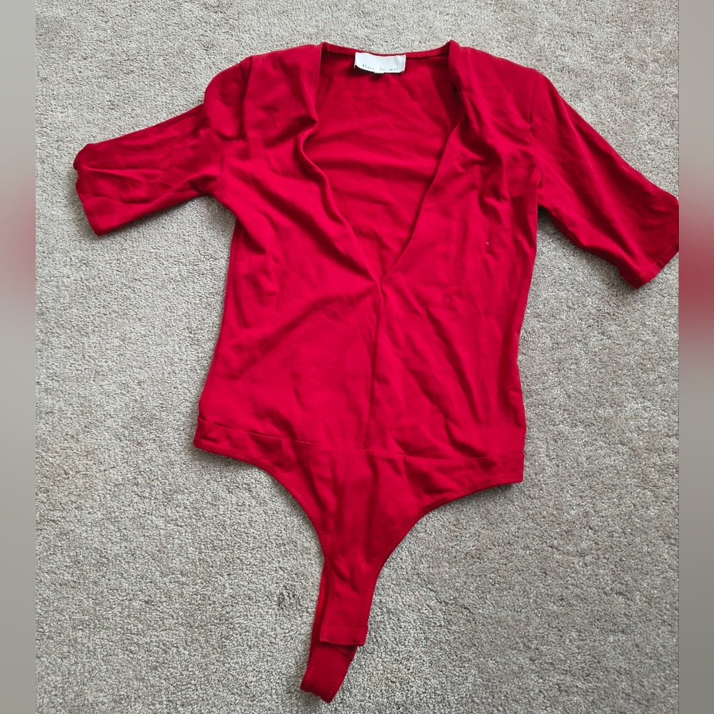 Fleur du Mal Red Deep V Bodysuit